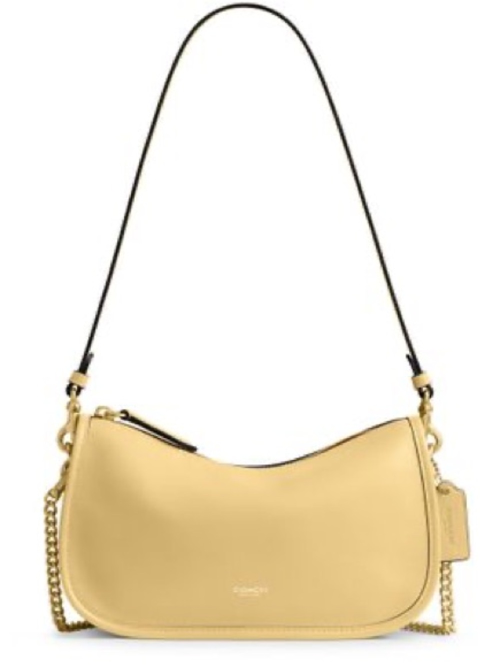 Coach Pale Yellow Leather Shoulder Bag with Chain Accent